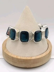 Blue Acrylic Sterling Silver Plated Bracelet 6"-7.5" - Picture 1 of 6