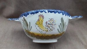 GRAND BOL A OREILLES FAIENCE CHAROLLES DECOR COQ FLEUR AUVERGNE - Picture 1 of 12