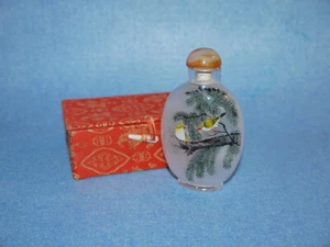 Snuff Bottle vetro con vetro posteriore dipinto bottiglia tabacco da fiuto Cina uccelli - Foto 1 di 15