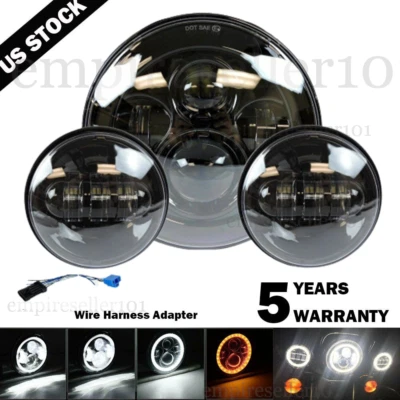 7-дюймовая светодиодная дневная фара + ходовые огни для Harley Davidson Touring Road King - Изображение 1 из 4