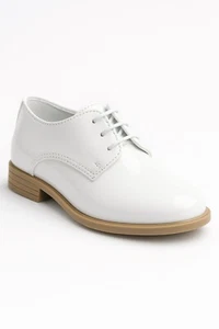 Boys Derby Dress Shoes Patent Lace Up Shiny Wedding Communion White Formal Footw - Picture 1 of 5