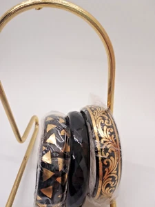 Armreifarmbänder schwarz Glas 1 schwarz Kunststoff mit Goldfolie Design 2er Set 3 SM - Bild 1 von 3