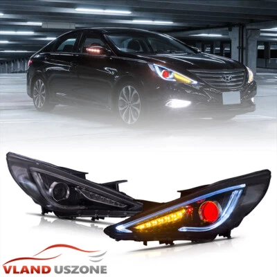 LED Projector Headlights Demon Eyes For 2011-2014 Hyundai Sonata Sequential Set Foto 1 de 4