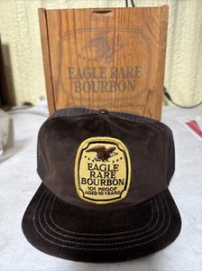 NOS 1980 Eagle Rare 101 Proof Bourbon Brown Hat Trucker Cap & Wooden Box - Picture 1 of 10