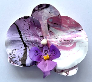 Pinza para el pelo 4,25" Tie Dye púrpura lavanda rosa negro blanco orquídea seda flor - Imagen 1 de 2