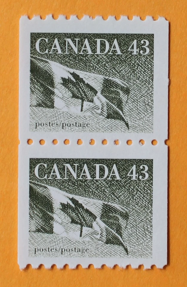 Tira de bandera de Canadá 43 centavos # 1395 rollo sello (bobinas) 1992 MNH Foto 1 de 1
