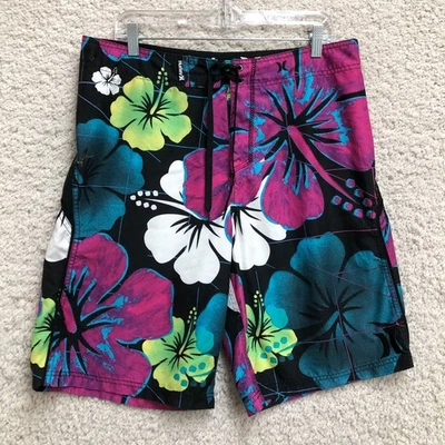 Hurley Board Shorts 34 Mens Black Hawaiian Floral Trunks Swimwear Aloha Beach - Image 1 of 4