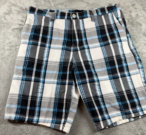 Hurley karierte Herrenshorts 33 blau schwarz vorne flach Chino Freizeit Skate Surf-Stil - Bild 1 von 6