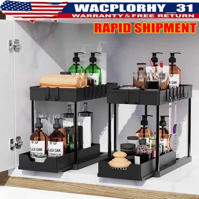 Nuevo cajón de almacenamiento organizador debajo del fregadero para gabinete de baño de cocina negro Foto 1 de 4