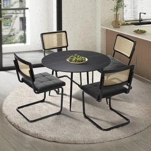 Oikiture 5PCS Dining Table Set 1.1m Round Dining Table and Chairs PU Leather Pad - Picture 1 of 10