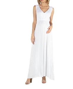 24seven Comfort Apparel Women's Maternity Maxi Dress with Belt (White, Large) - Picture 1 of 3