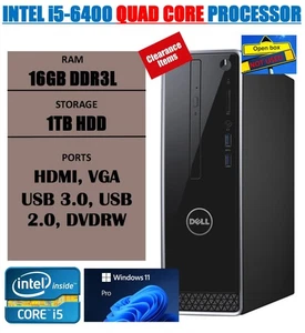 Dell Inspiron 3250 PC Intel Core i5-6400 16GB RAM 1TB HDD DVDRW WiFi Win 11 Pro - Picture 1 of 2