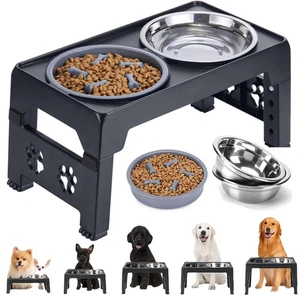 Ciotole per Cani Rialzate - Supporto Rialzato con 2 Acciaio Inox e 1 Alimentatore Lento Bo... - Foto 1 di 9
