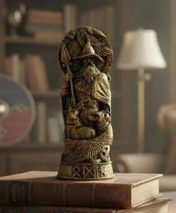 Odin mit Wölfen & Raben Statue 8" Gold - nordische Wikinger Figur - Neu - Bild 1 von 7