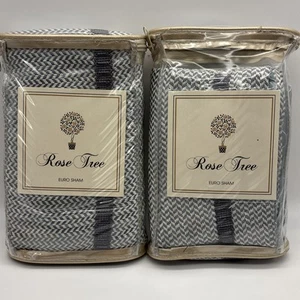 Rose Tree SHELDON Euro pillow sham moonstone blue (2) herringbone reversible new - Picture 1 of 7