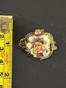 Emaille Viktorianische Brosche Antik Artikel Portrait Stück schöner Zustand Dame 4q - Bild 1 von 2