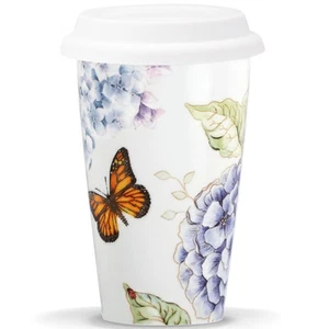 846844 Butterfly Meadow Blue Thermal Travel Porcelain Mug - Picture 1 of 2