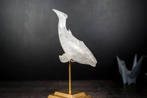 Hand-Carved Clear Quartz Humpback Whale Sculpture - Picture 1 of 10