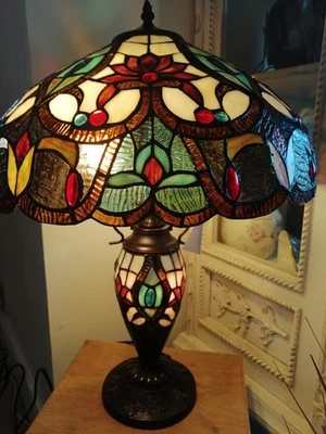 Large Light Up BASE Tiffany Style Table Lamp (reds And Greens)  68 Cms High - Image 1 of 4