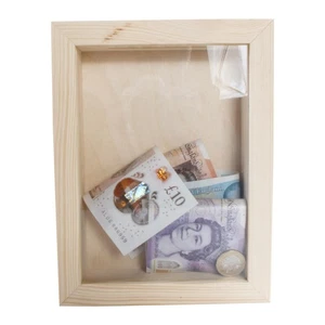 Wooden Piggy Bank Money Box Glass Cover Saving Deposit Jar Tips Coin Holder - Picture 1 of 10