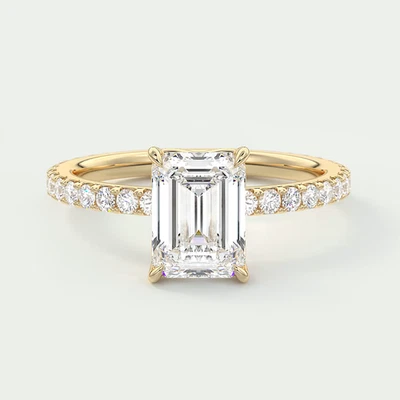 Wedding Setting Semi Mount Ring 14k Yellow Gold Diamond Emerald 0.50 Carat Solid - Image 1 of 4