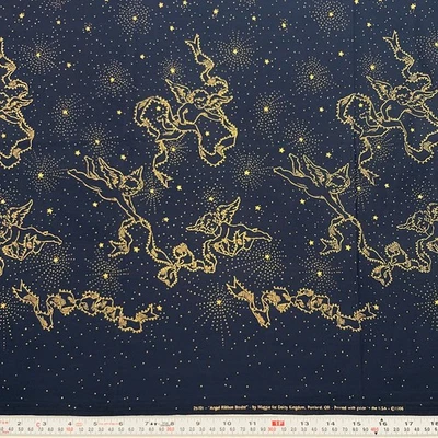 Cinta de ángel Daisy Kingdom 1996 vintage borde metálico azul marino algodón una yarda Foto 1 de 2