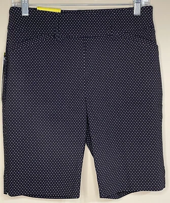 NUEVO CON ETIQUETAS Hilary Radley Talla S Azul Marino Blanco Lunares Pull On Pantalones Cortos Mujer Foto 1 de 4