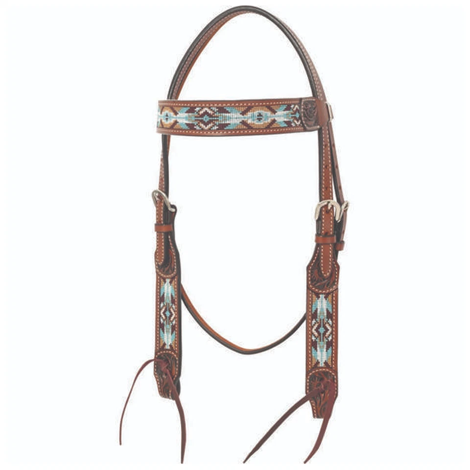 1072-10-S5 Circle Y Buckskin Beaded Browband Headstall NEW - Image 1 of 1
