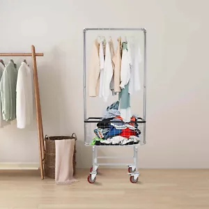 Rolling Laundry Butler Laundry Cart with 4 Wheels & Hanging Rack Bathroom Silver - Picture 1 of 18