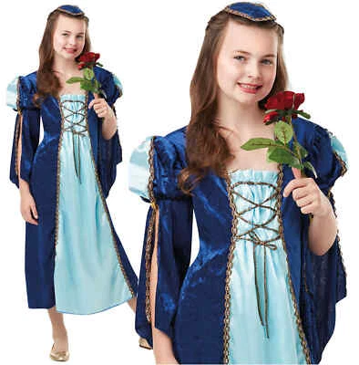 Girls Kids Juliet Tudor Shakespeare Medieval Princess Fancy Dress Costume 5-10 - Image 1 of 2