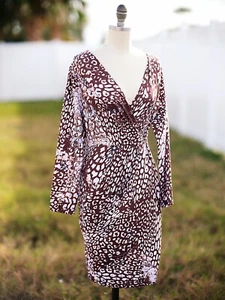 Emilio Pucci Italy Size S Faux Wrap Paisley Leopard Animal Dress Optical Art - Picture 1 of 10