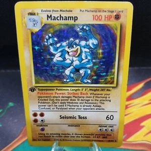 Machamp 8/102 1a Edición Ligeramente Jugado LP Holo Raro Juego Base Tarjeta Pokémon 1999 - Imagen 1 de 8