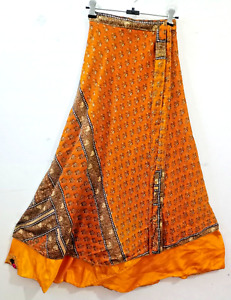 2 Layer Magic Wrap Skirt Bohemian Art Silk Sari Skirt Women Maxi Skirt