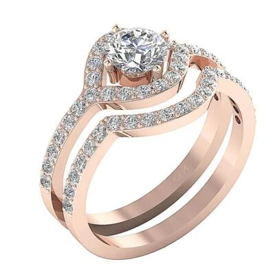 Halo Engagement Bridal Ring Band Set VS F 1.75Ct Lab Grown Diamond 10K Rose Gold - Image 1 of 4