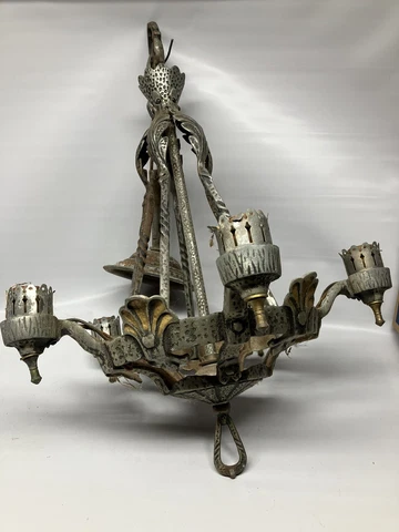 vintage chandelier hammered gothic tudor 5 light 17"d 25" h Cover