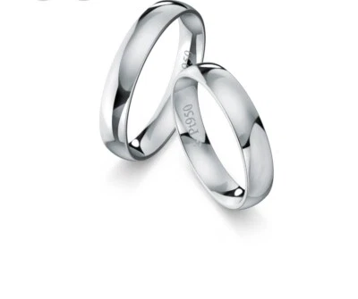 2x950 Platin Eheringe Paarringe Trauringe Platin +Gravur.Platinringe Poliert.4mm - Bild 1 von 4