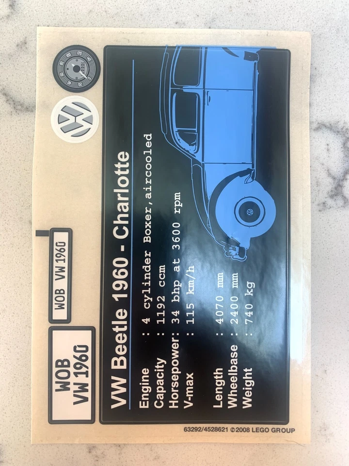 LEGO STICKER SHEET for 10187 Volkswagen Beetle (VW Beetle), New & Genuine! - Image 1 of 1