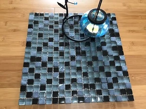  Oceanic Grey Black Mix Marble/ Glass Mosiac Tile Sheet (Special Sale £17 ) - Picture 1 of 8