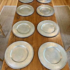 Vintage French Pewter Chargers Plates Marked Lot of 8