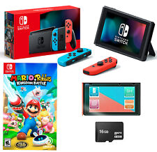 ⭐NEW Nintendo Switch NEON Bundle + Mario Rabbids GAME Joy Cons + 16GB + MORE⭐