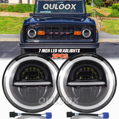 For Ford Bronco 1966-1978 Pair 7" Inch LED Round Headlight Hi/Lo Beam Combo Bulb - Image 1 of 4