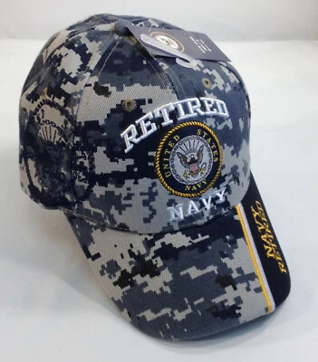 US Navy Retired Enlisted or Officer Ball Cap Blue Digital Camo or Navy Blue Hat  - Image 1 of 4