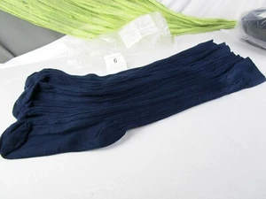 8 PAIR VINTAGE USA Misses KNEE HIGHS CABLE KNIT Acrylic/Nylon NAVY New Old Stock - Picture 1 of 6