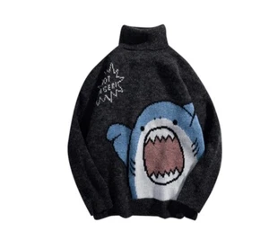 Cute Shark Turtleneck UNISEX Knit Sweater Jumper Pullover - Picture 1 of 10