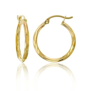 14K Solid Yellow Gold Diamond Cut Hoop Earrings 2mm Thick By 30mm wide - Picture 1 of 1