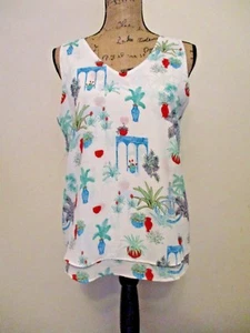 Ann Taylor NWT Women's Size MP White SL Garden Party Theme Top Free Shipping - Picture 1 of 3