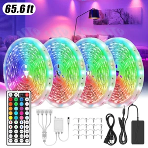 65.6FT RGB Led Strip Lights Waterproof Flexible with 44 Keys Remote 12V US Power - Picture 1 of 16