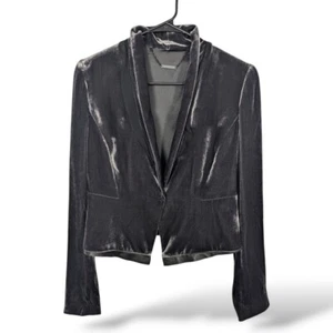 Elie Tahari Velvet Blazer Jacket 8 Gray Leather Trim Rayon Silk Quite Luxury - Picture 1 of 6