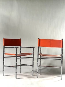 Vintage Mid-Century Modern Chrome Faux Bamboo & Orange vinyl Director Chairs - 5 - Picture 1 of 6