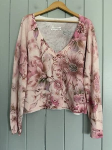 By Anthropologie The Dreamer Printed V-Neck Sweater XL Pink Long Sleeves - Picture 1 of 7